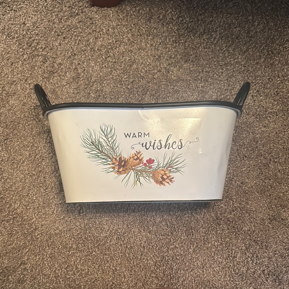 White Metal Holiday Basket with Handles